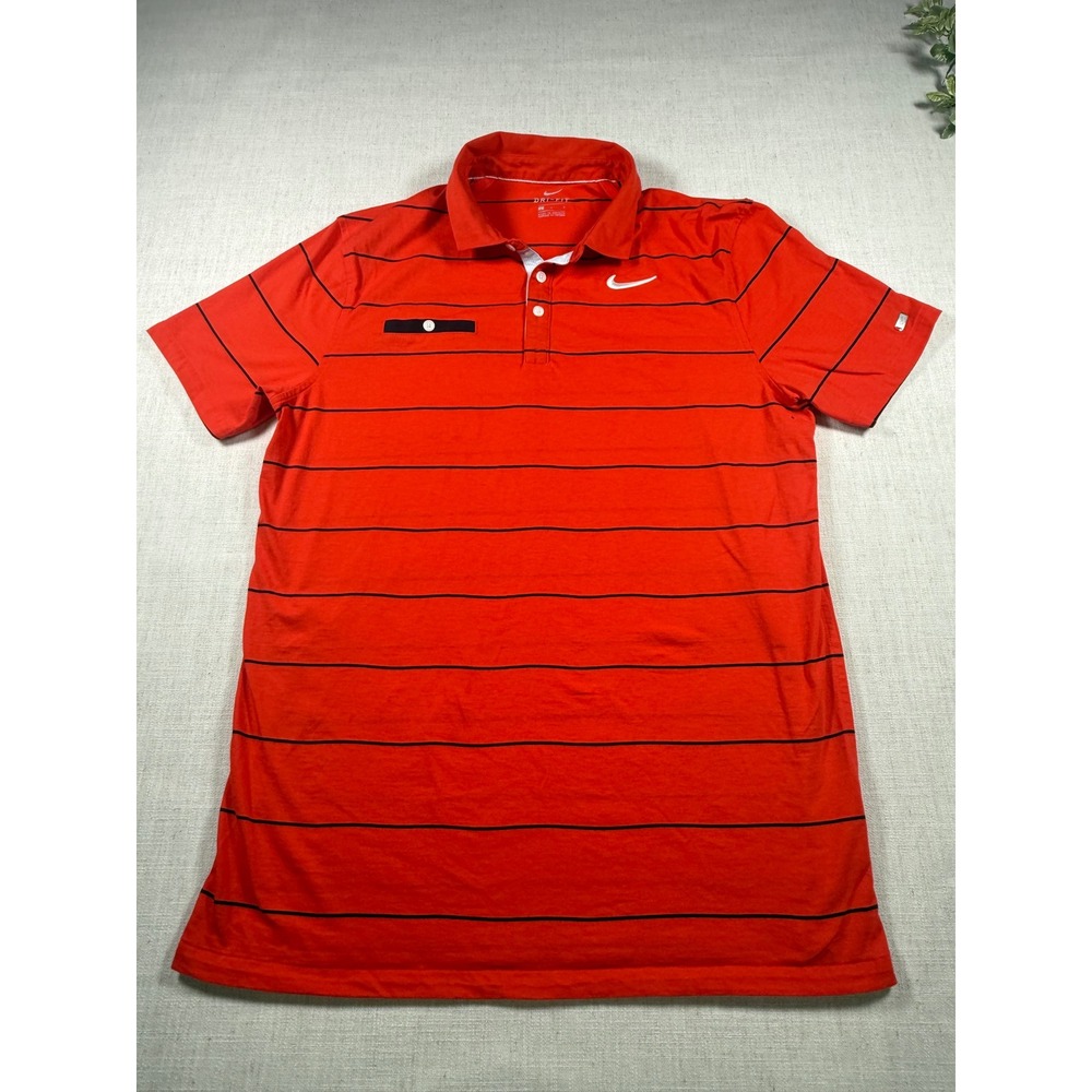 Nike Dri-FIT Mens Orange Black Striped Golf Polo Shirt Large NWOT